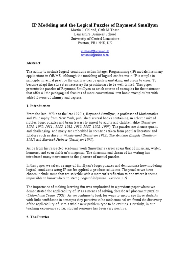 IP Models Using Smullyan's Logic Puzzles | PDF | Werewolves | Logic