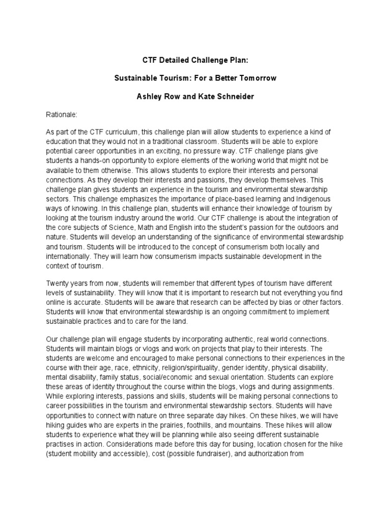 CTF Challenge Plan - Sustainable Tourism | PDF | Biodiversity ...