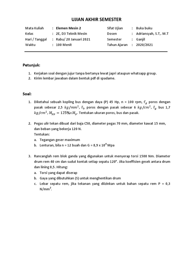 Uas Elemen Mesin 2 Pdf