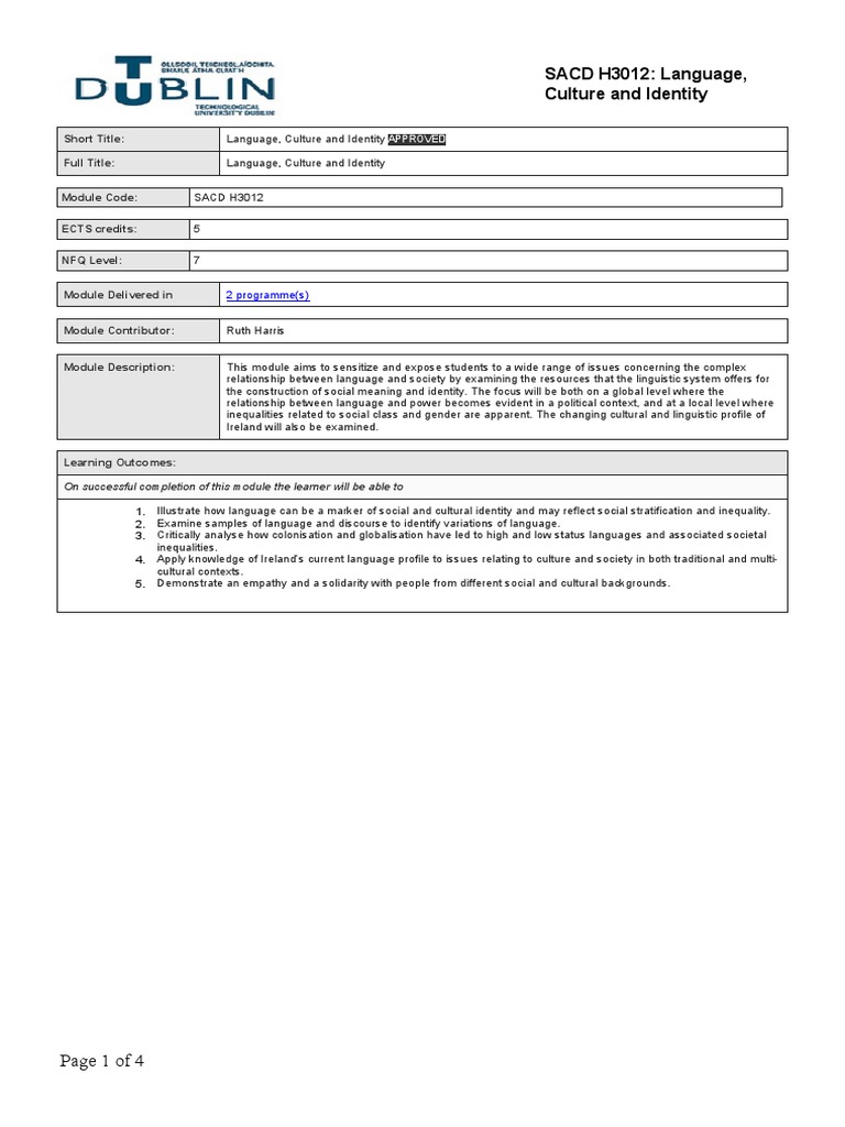 Language, Culture, and Identity Module | PDF | Identity (Social Science ...