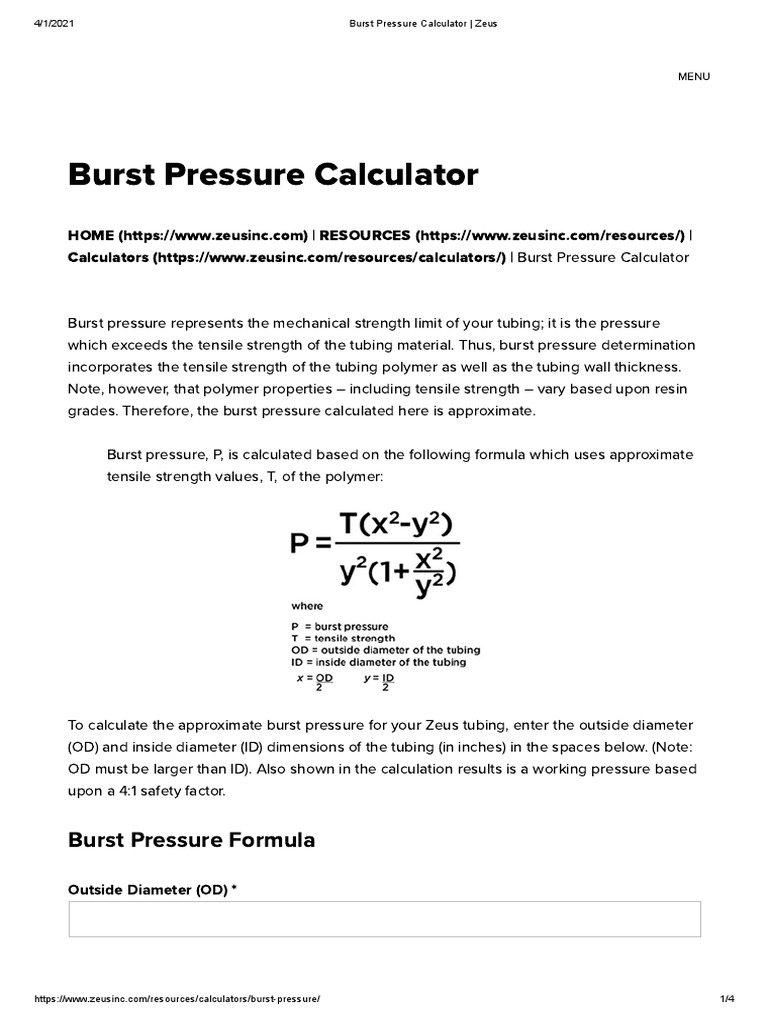 Burst Pressure Calculator Zeus PDF