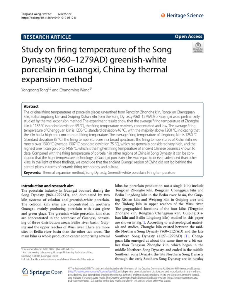 Study On Firing Temperature of The Song Dynasty (9601279AD) GreenishWhite Porcelain in Guangxi