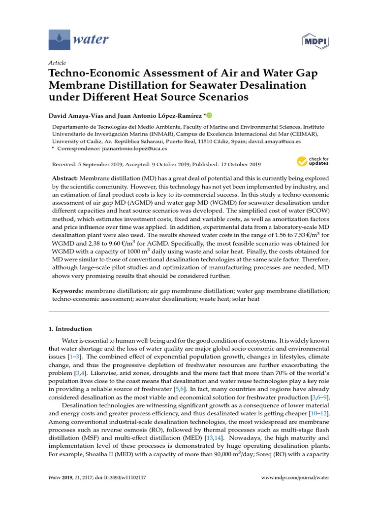 Water: Techno-Economic Assessment of Air and Water Gap Membrane ...