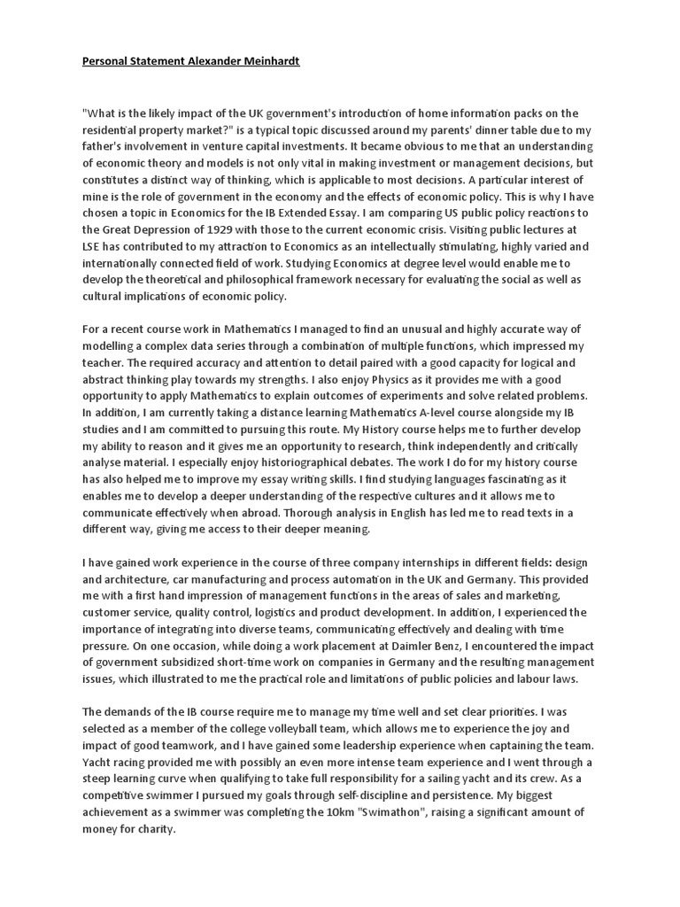 personal statement for university economics