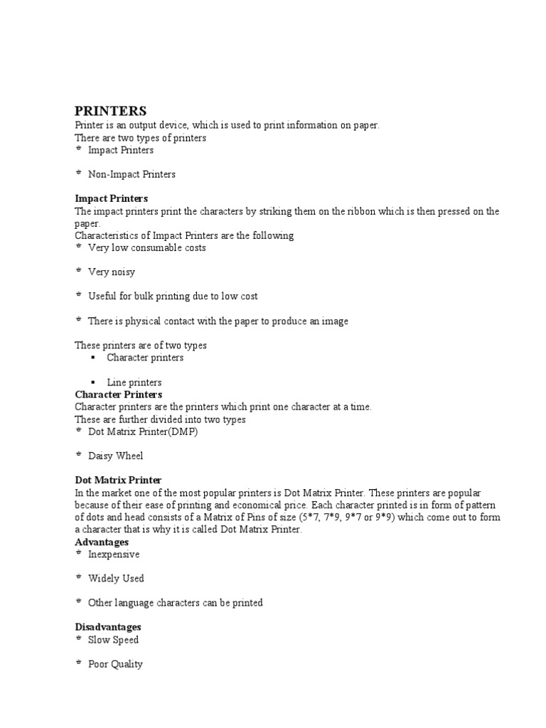 PRINTERS Notes PDF Printer Office Work