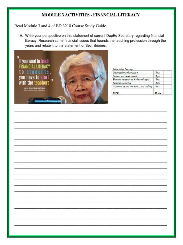 Financial Literacy Module for Educators | PDF | Lesson Plan ...