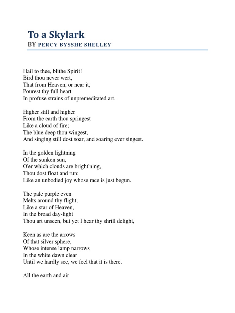 To A Skylark | PDF | Nature