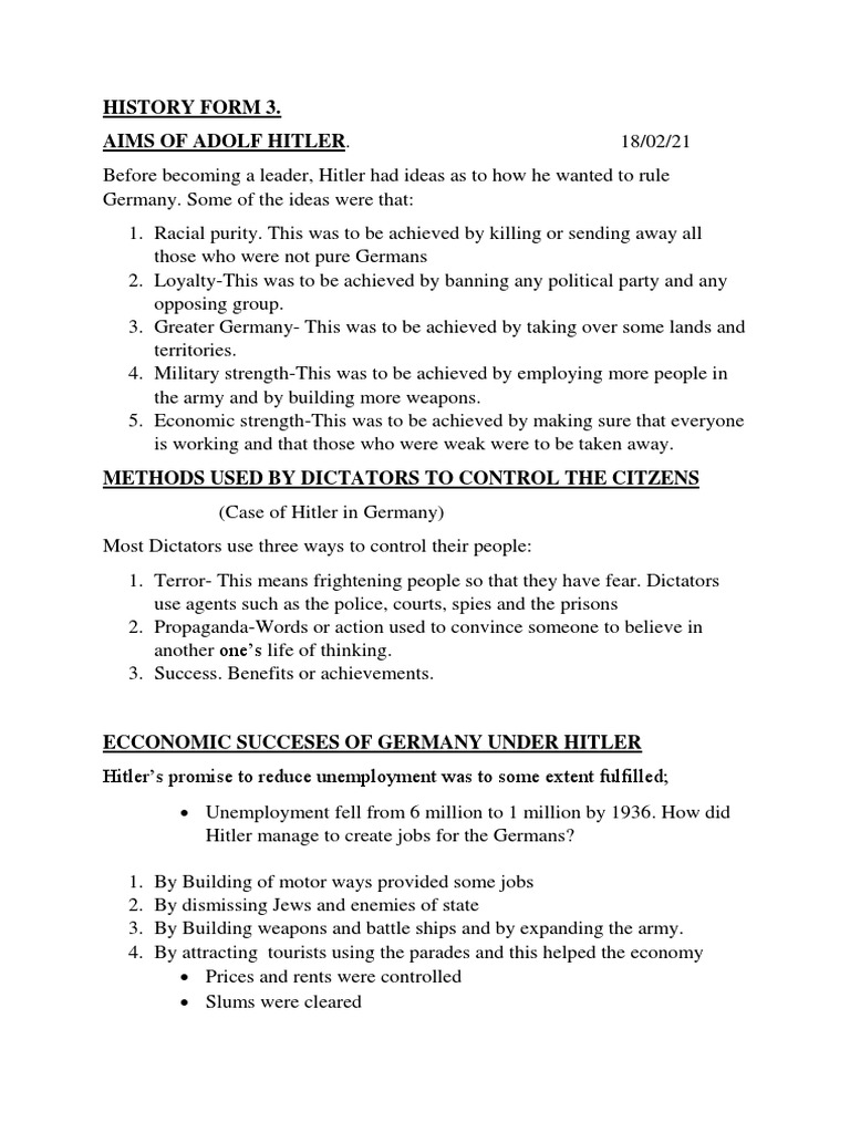 Hitler's Aims and Economic Achievements | PDF | Adolf Hitler | Nazi Germany