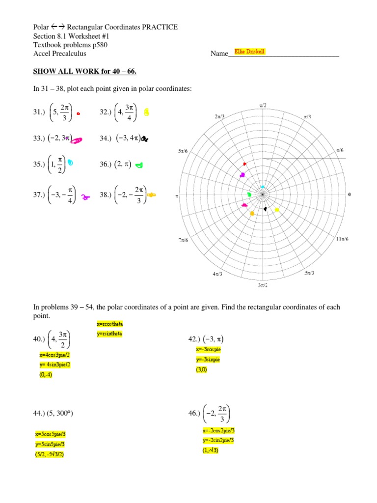 Conversion Between Polar and Rectangular Coordinates A Worksheet with Practice Problems PDF