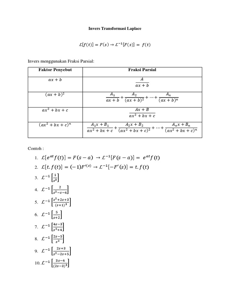 Invers Transformasi Laplace dan Contoh | PDF | Laplace Transform ...