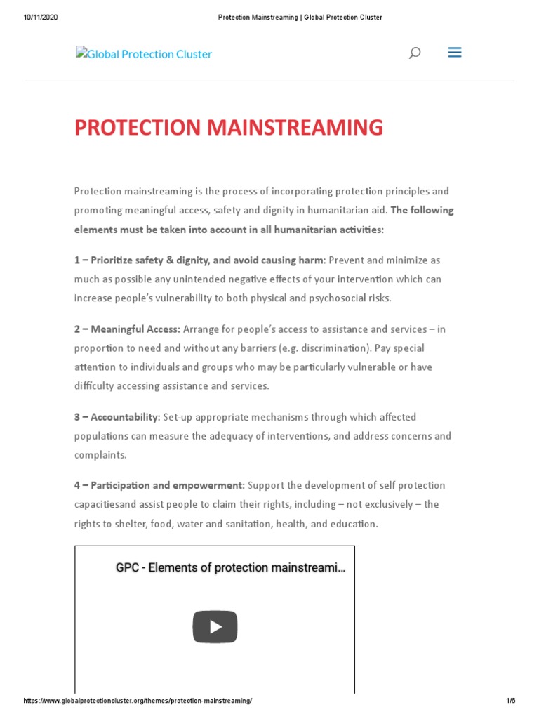Protection Mainstreaming Global Protection Cluster PDF