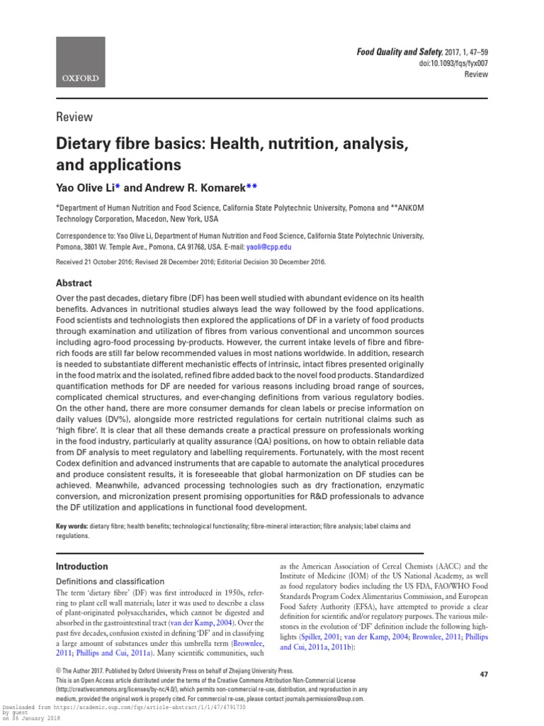 Dietary Fibre Basics Health Nutrition Analysis and | PDF | Dietary ...