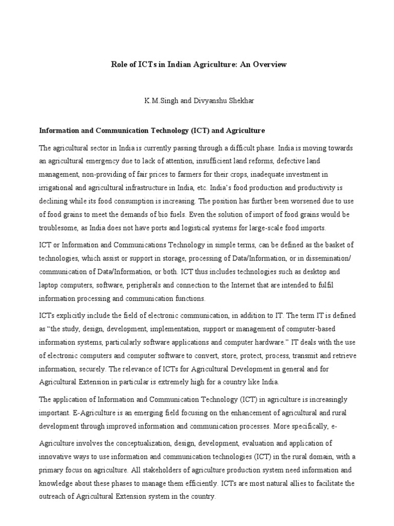 Role of ICTs in Indian Agriculture An Ov | PDF | Remote Sensing ...