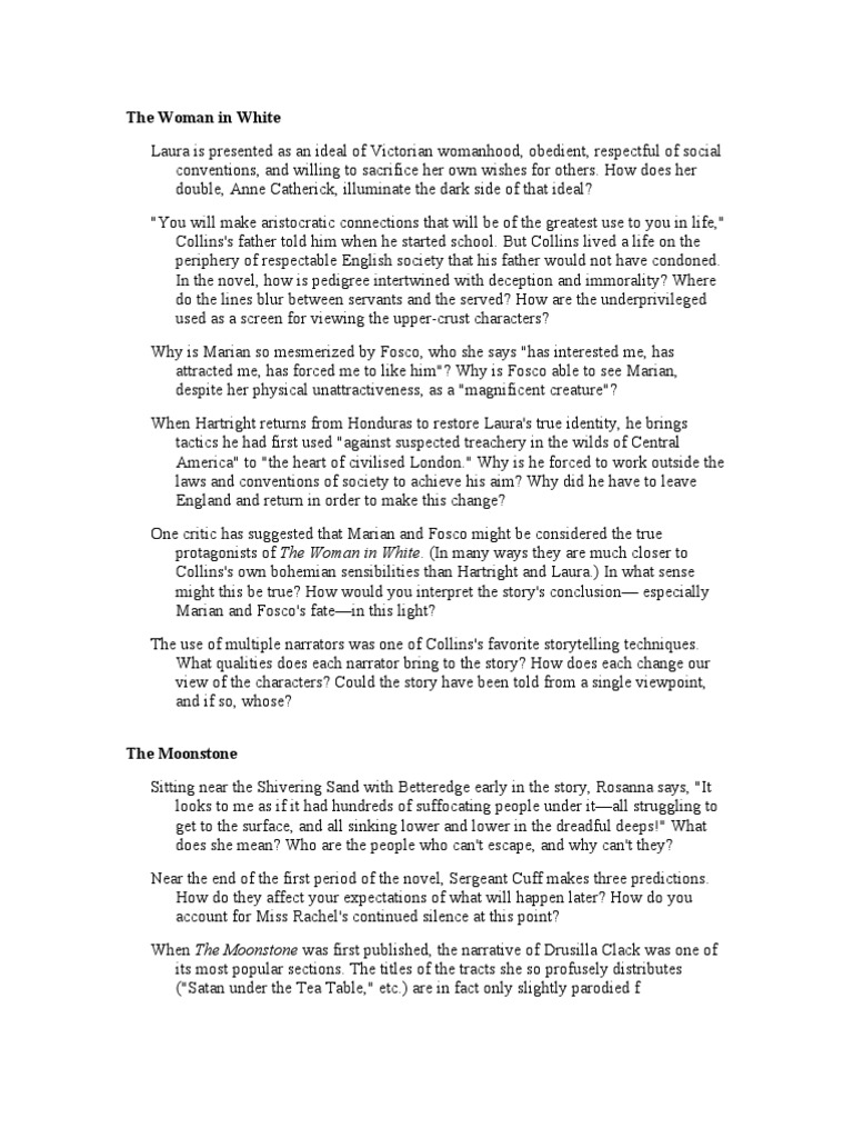 Woman in White Qs PDF The Woman In White (Novel) Novels