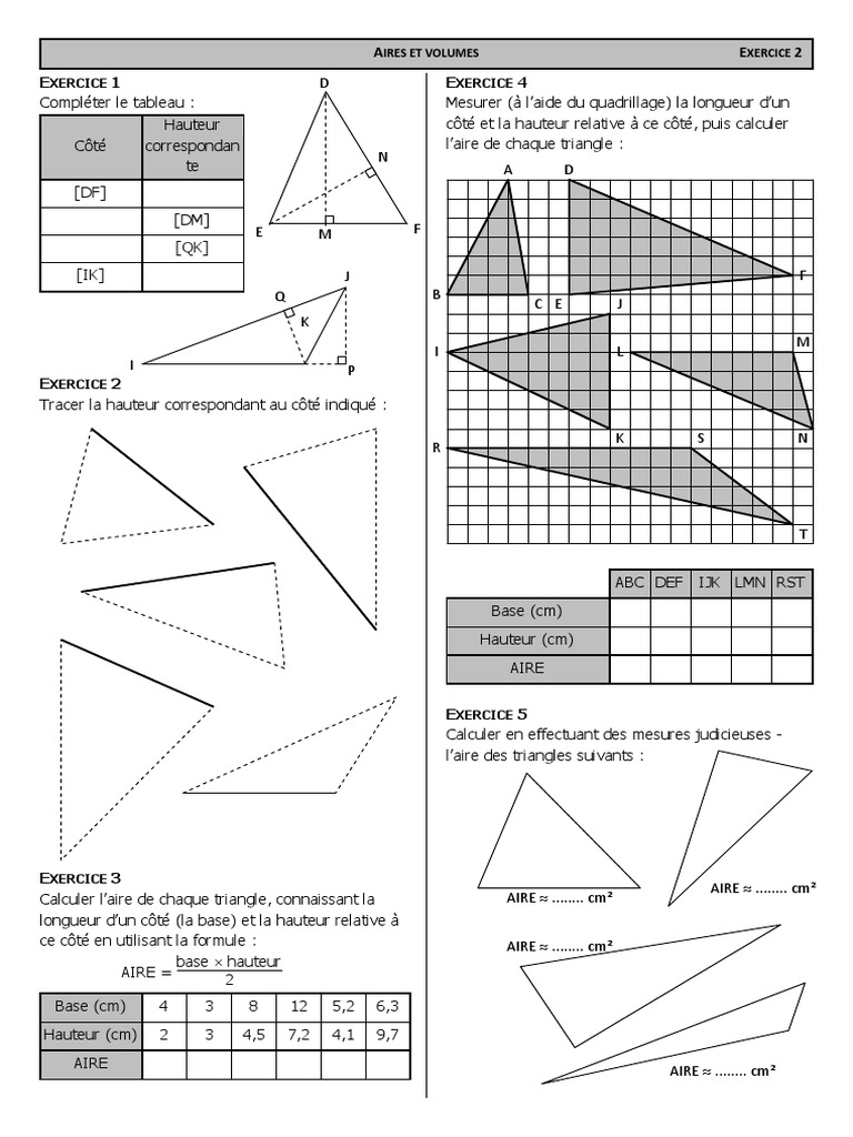 Calculer L aire D un Triangle Quelconque 5eme Aire D Un Triangle Exercices | PDF | Géométrie euclidienne | Euclide