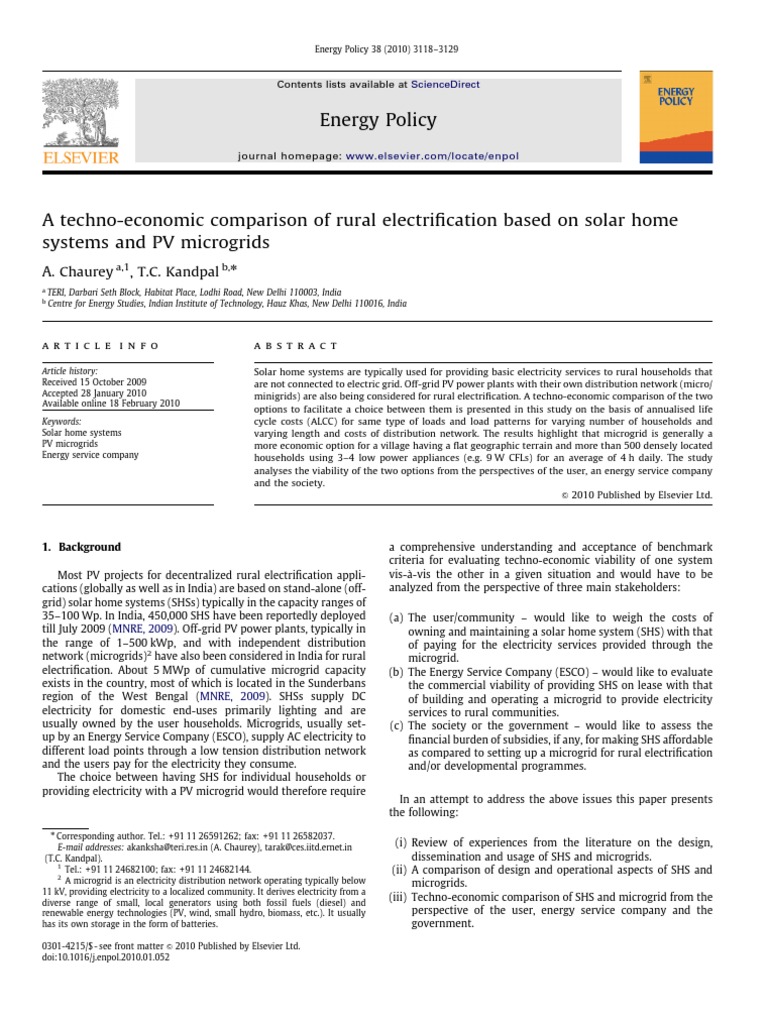 A Techno-Economic Comparison of Rural Electri - Cation Based On Solar ...
