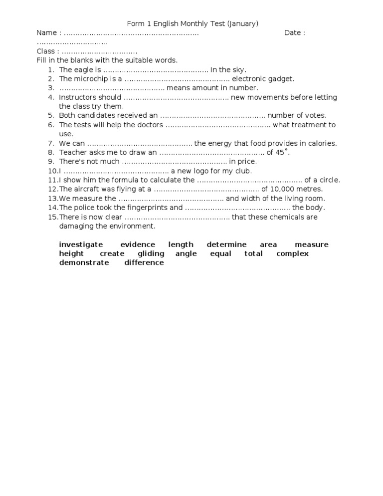 Form 1 English Monthly Test | PDF