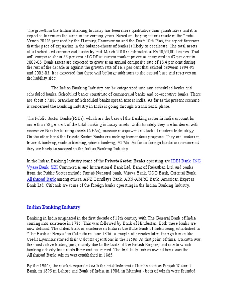 Overview of the Indian Banking Industry | PDF | Banks | Business