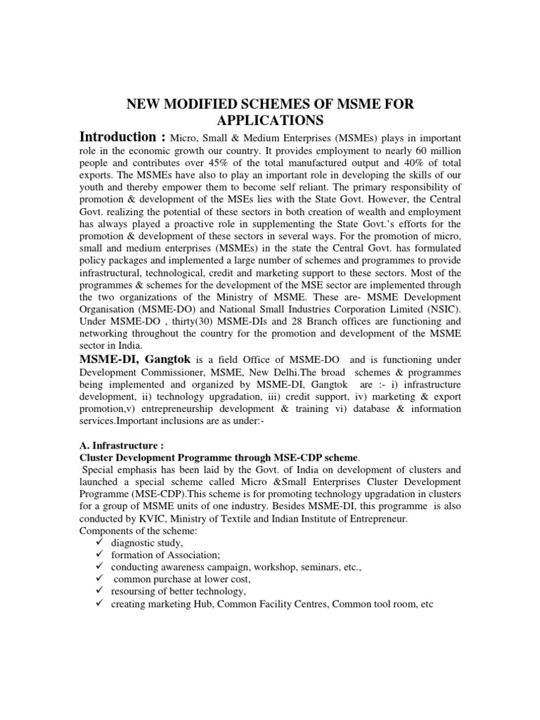 Schemes of Msme-Di, Gangtok | PDF | Entrepreneurship | Small And Medium ...