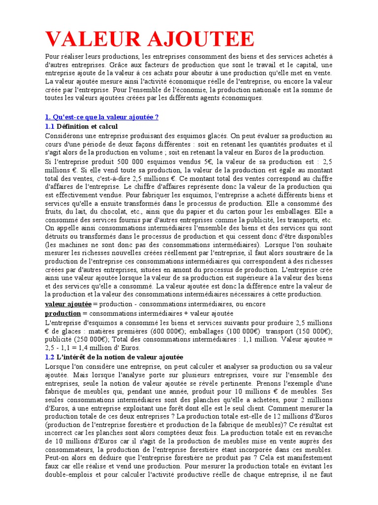 Définition et enjeux de la valeur ajoutée | PDF | Valeur ajoutée ...