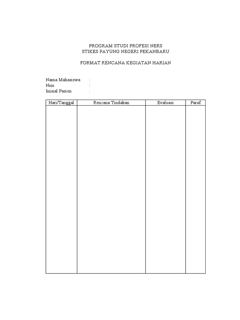 Rencana Kegiatan Harian Ners STIKES | PDF | Sains & Matematika