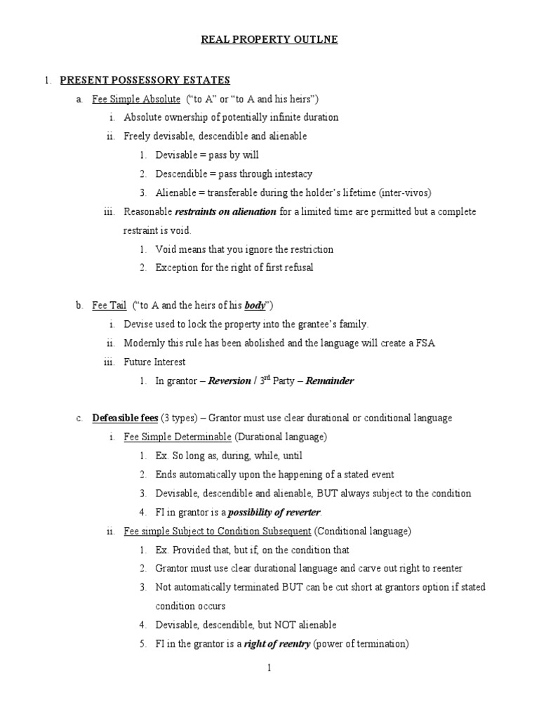 Real Property Law Outline | PDF | Leasehold Estate | Concurrent Estate