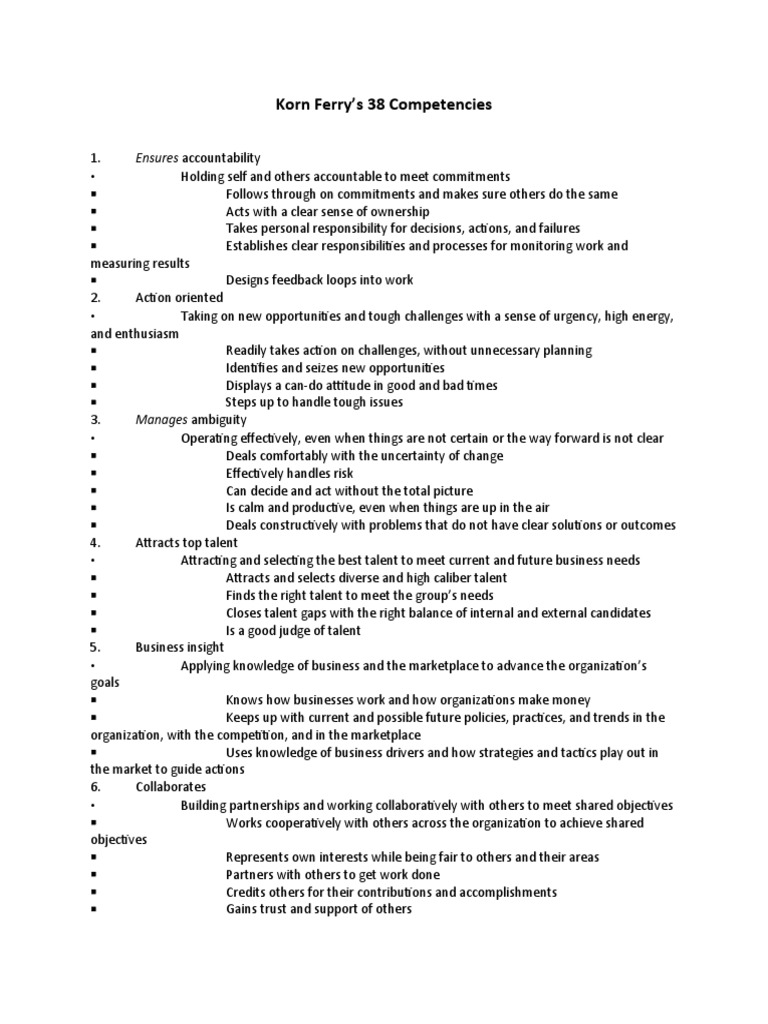 Korn Ferry's 38 Competencies: Ensures Accountability | PDF | Goal ...