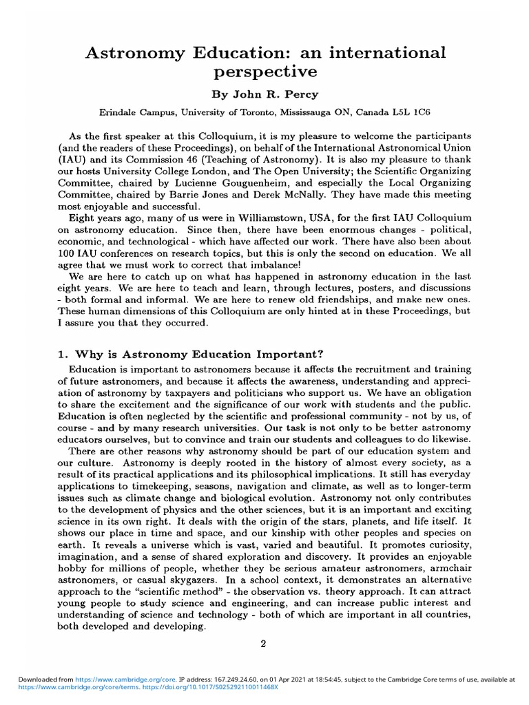 Astronomy Education An International Perspective PDF Astronomy