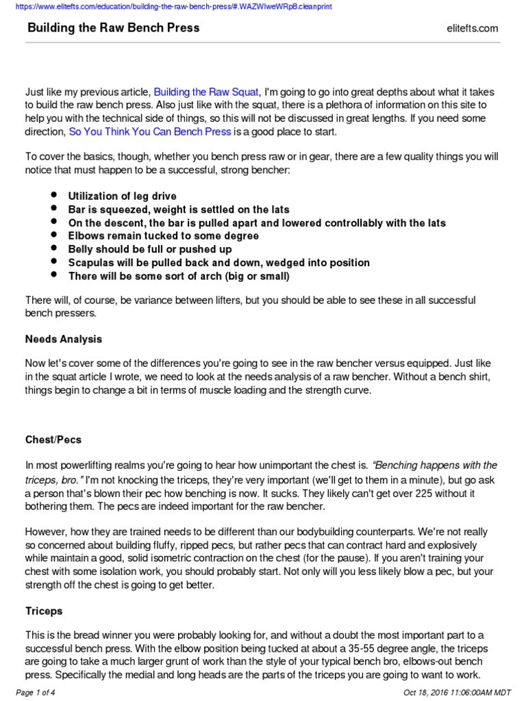 Building The Raw Bench Press | PDF