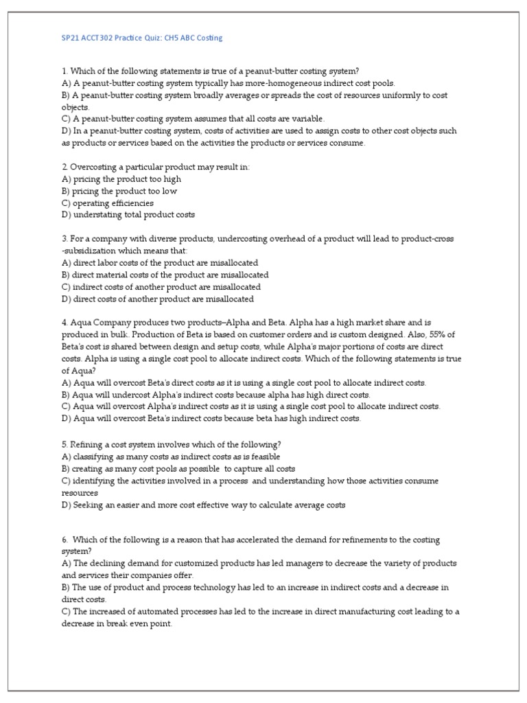 SP21 CH5 Practice Quiz | PDF | Cost | Management Accounting