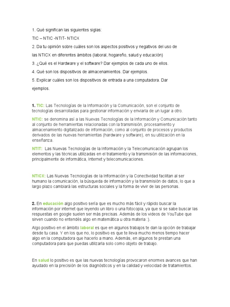 NTICX Trabajo Práctico | PDF | Hardware de la computadora | Tecnología ...