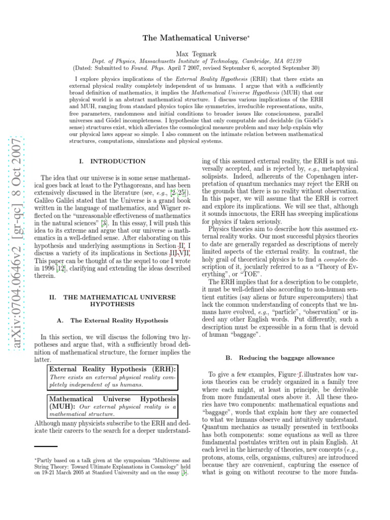 The Mathematical Universe: Dept. of Physics, Massachusetts Institute of ...