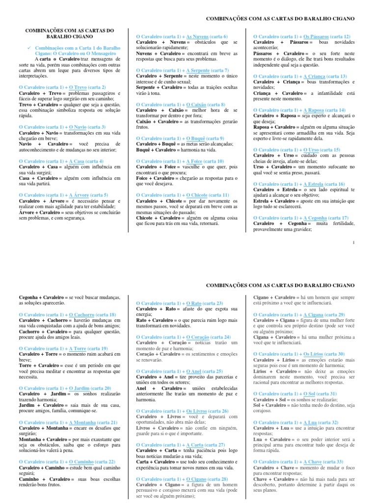 Resumo Dos Significados Das Cartas Do Petit Lenormand Por Rana George, PDF, Paixão (emoção)