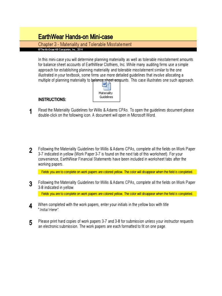 Earthwear HandsOn MiniCase Chapter 3 Materiality and Tolerable