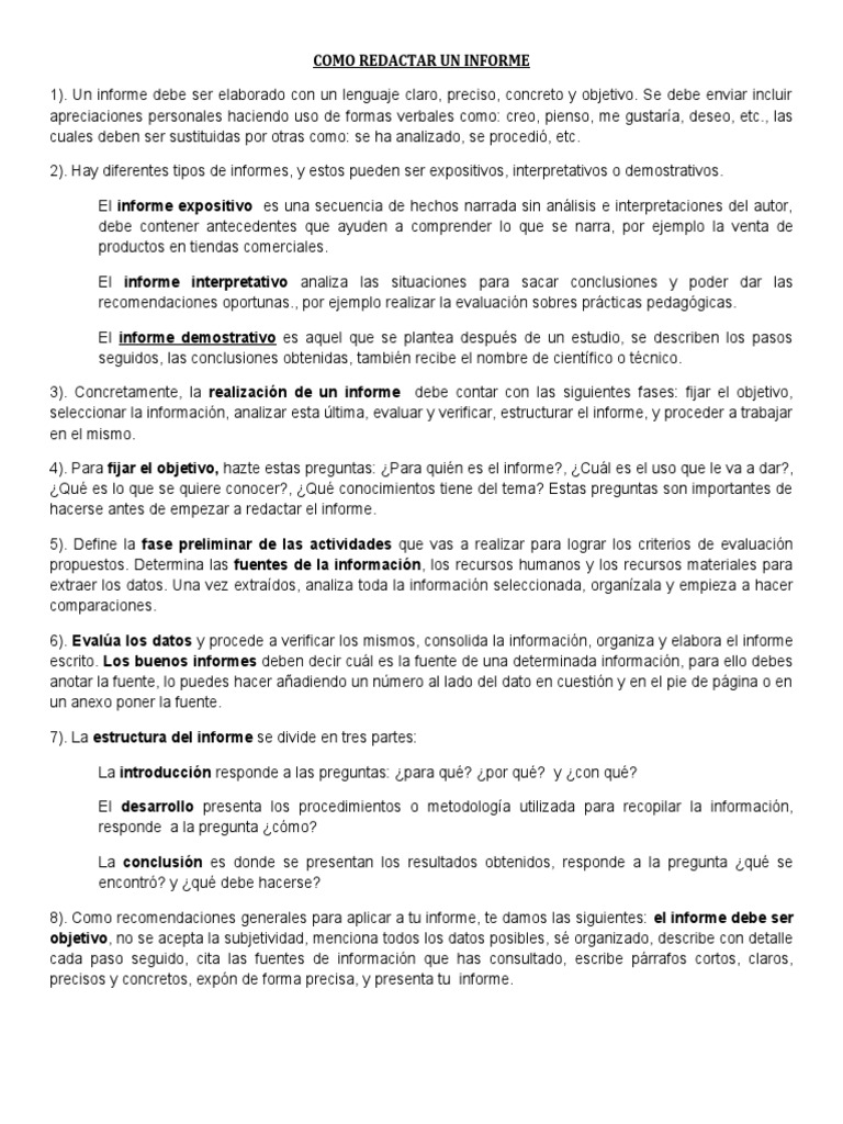 Pasos para Redactar Un Informe | PDF | Evaluación | Información