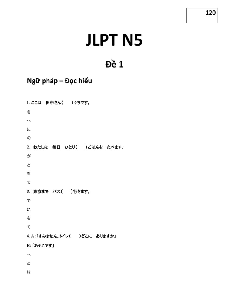 Jlpt N5 Ngữ Phap đọc Hiểu Pdf