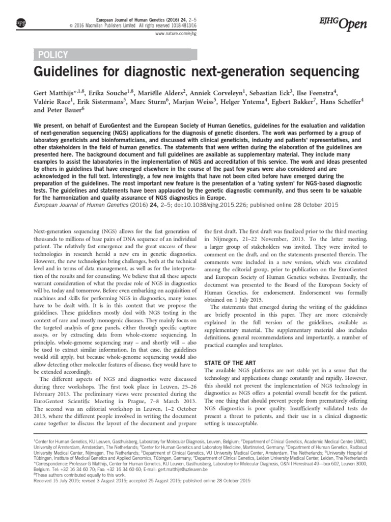 NGS Guidelines PDF Dna Sequencing Assay