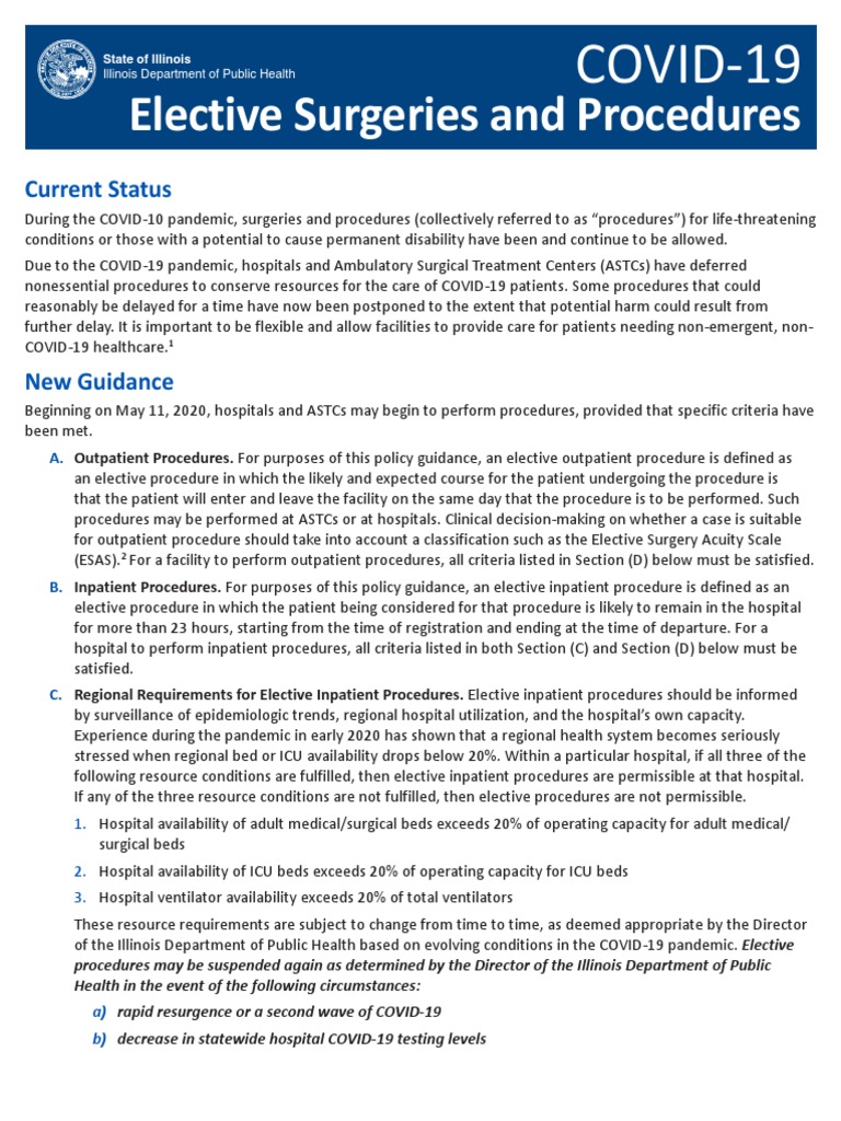 Guidelines for Elective Surgeries in Illinois | PDF | Patient | Surgery