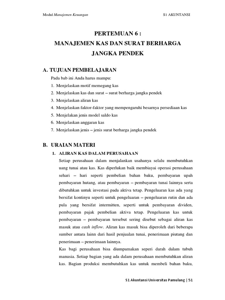 Pertemuan ke 6 manajemen kas dan surat berharga jangka pendek pdf
