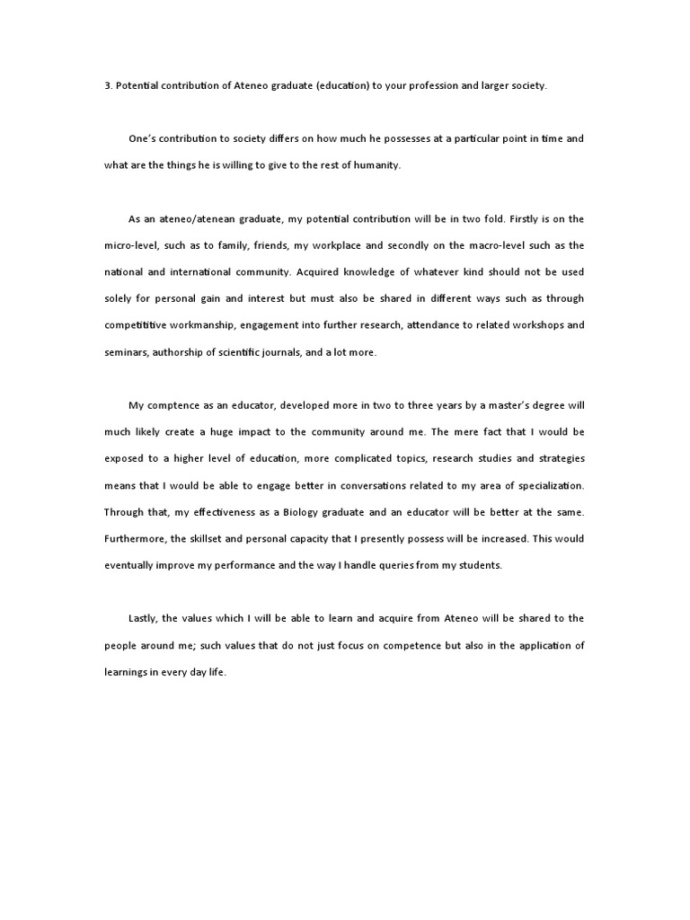 Potential Contribution of Ateneo Graduate | PDF | Career & Growth