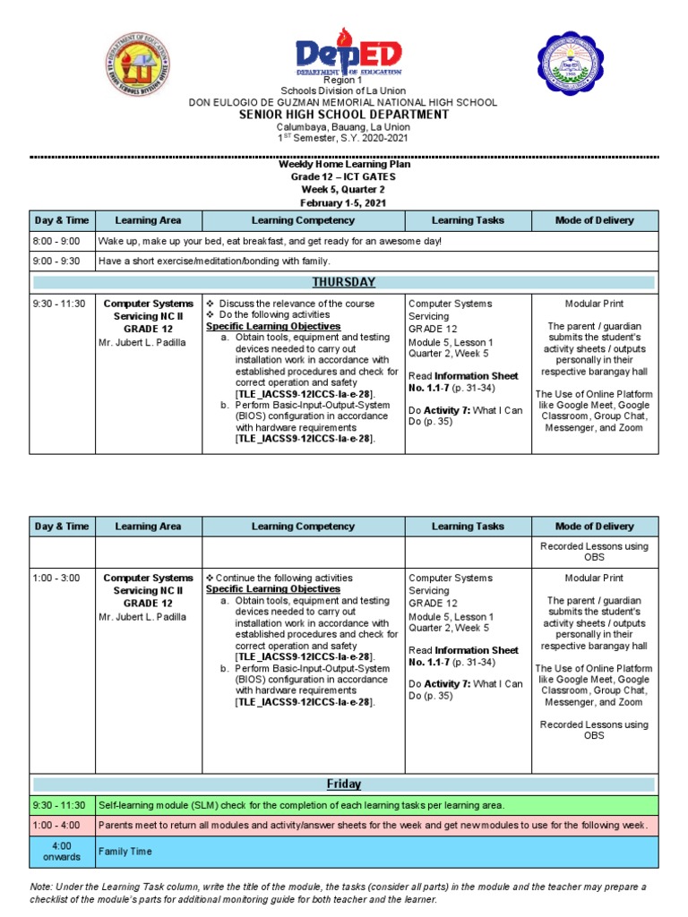 Grade 12 ICT Weekly Learning Plan | PDF | Educational Technology | Learning