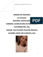 Unidad de Asesoria. Las Choapas. Materia: Sociologia. Carrera: Licenciatura en Pedagogia. Cuatrimestre: 2do. Asesor. Alumno: Rosa Isela Mojica Luis