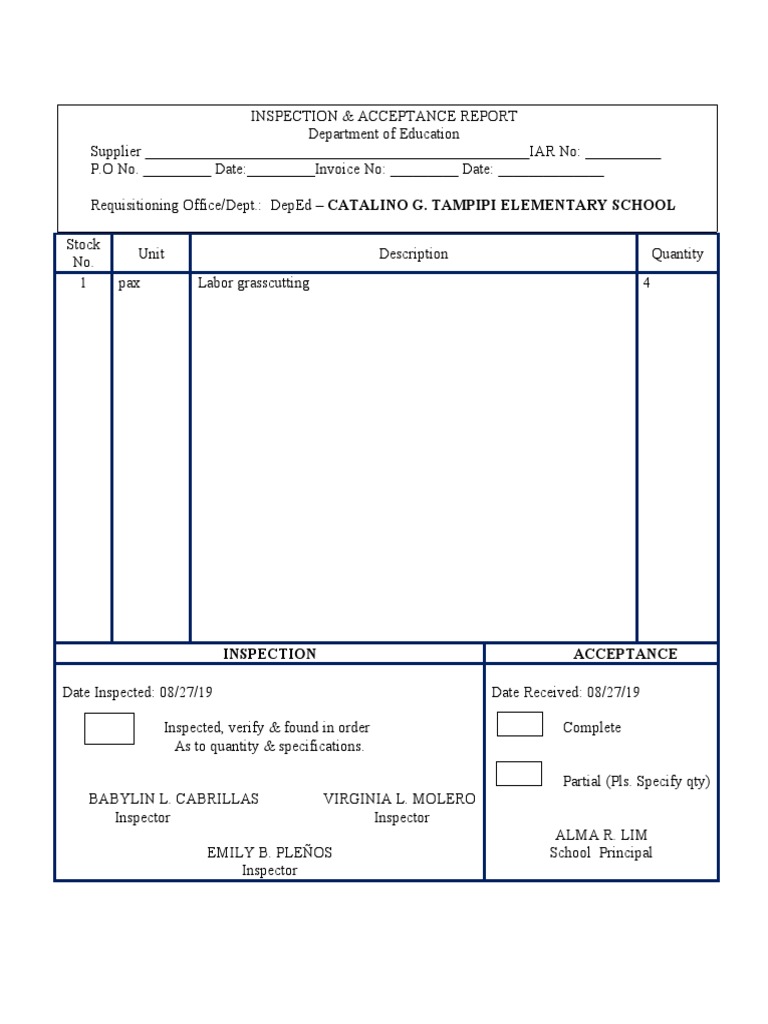Inspection and acceptance report download free pdf asian cuisine