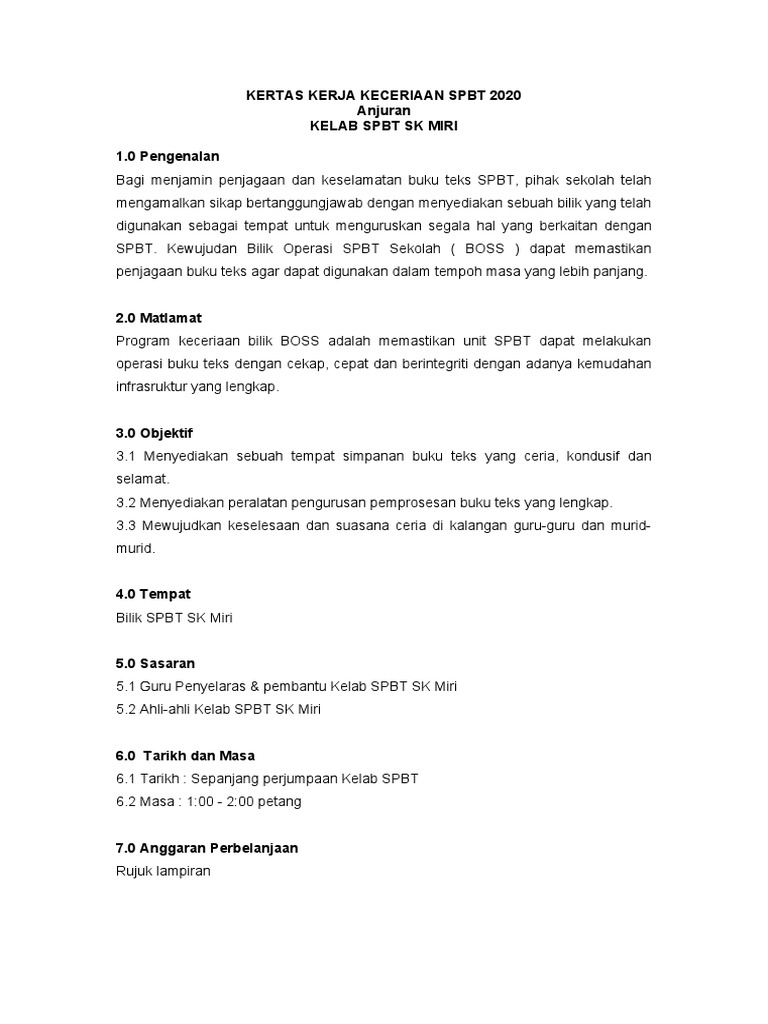 Keceriaan Bilik SPBT SK Miri 2020 | PDF