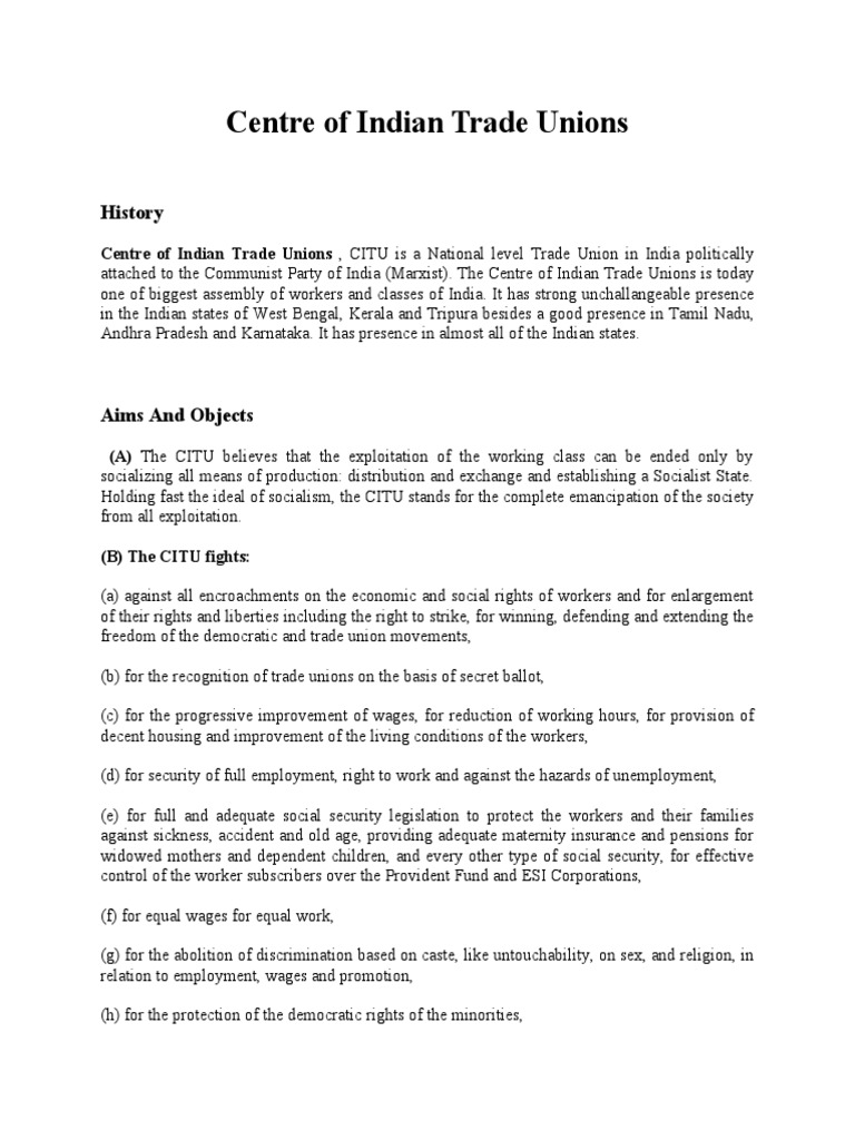 CITU: Trade Union Ties to CPI(M) | PDF | Trade Union | Socialism