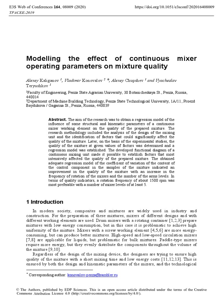 Modelling The Effect of Continuous Mixer Operating Parameters On ...
