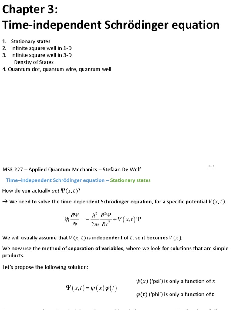 Time-Independent Schrödinger Equation Explained | PDF | Schrödinger ...