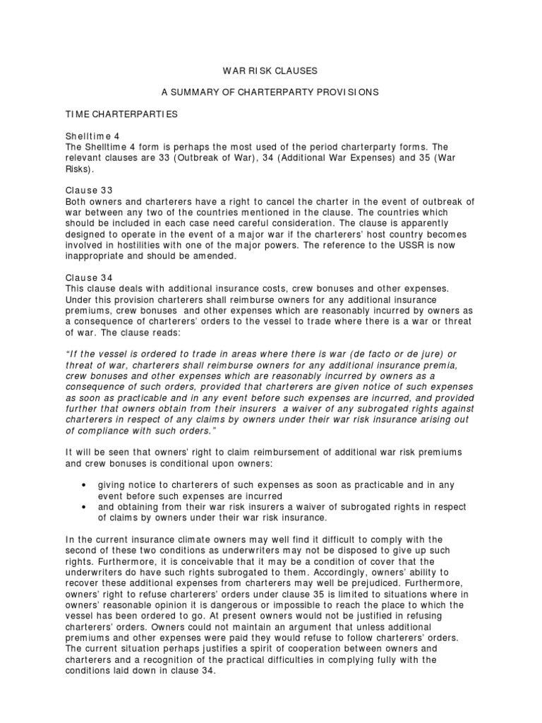 War Risk Clauses PDF Insurance Government