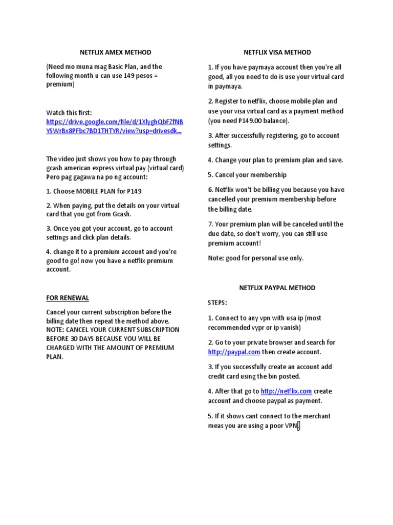 Netflix Amex Method Netflix Visa Method Yswrbx8Pfbc7Bd1Thtyr/View?Usp Drivesdk PDF Gmail