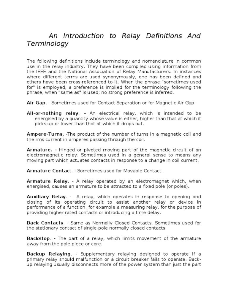 Relay Definitions and Terminology Guide | PDF | Relay | Switch